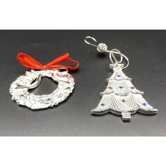 Lenox Sparkle and Scroll Christmas Ornaments Silverplate Wreath Tree Lot of 2 - Picture 2 of 11